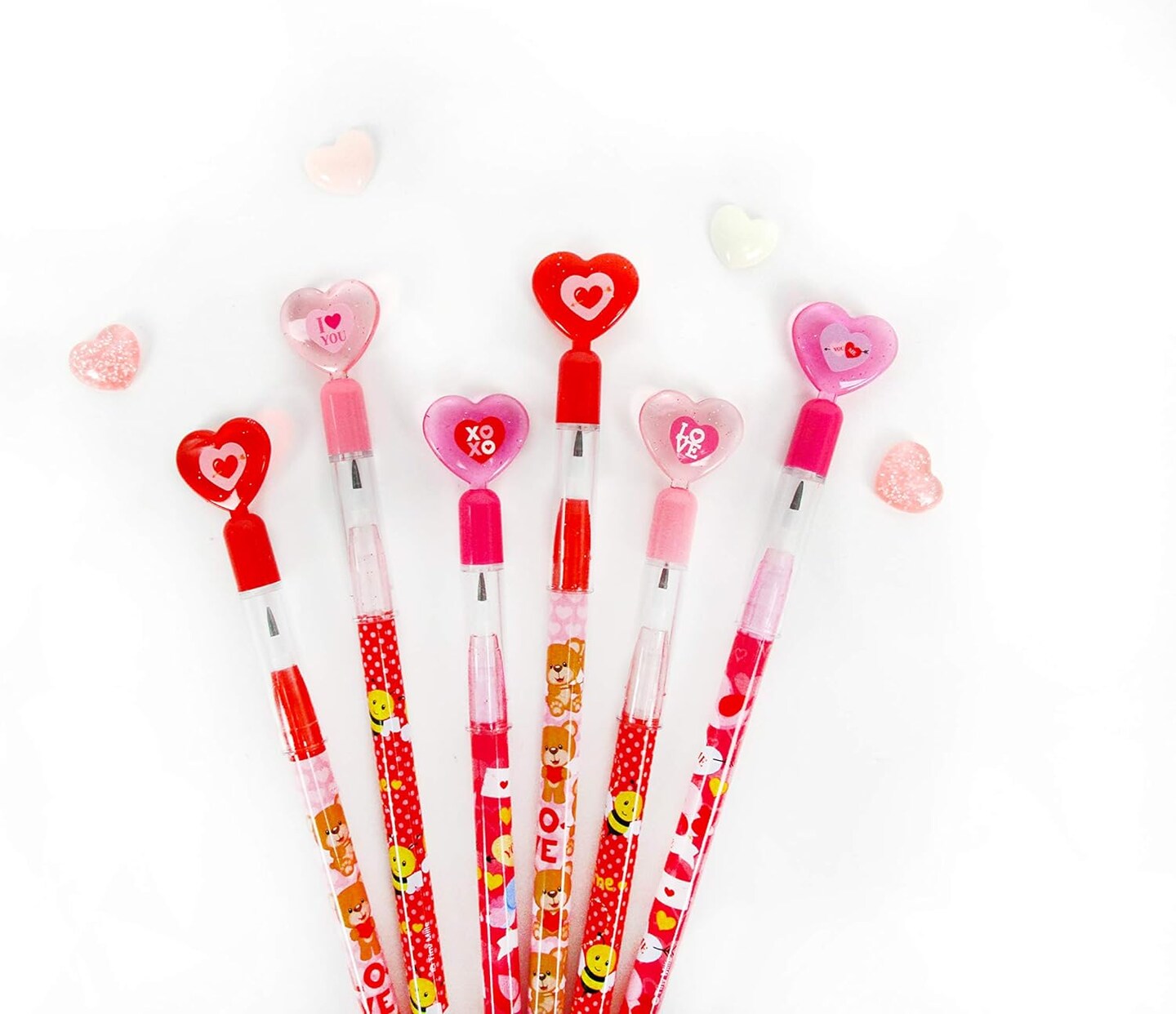 TINYMILLS 24 Pcs Valentine&#x27;s Day Heart Multi Point Pencils Party Favors Goodie Bag Stuffers Carnival Prize Classroom Exchange Valentine&#x27;s Day Pencils