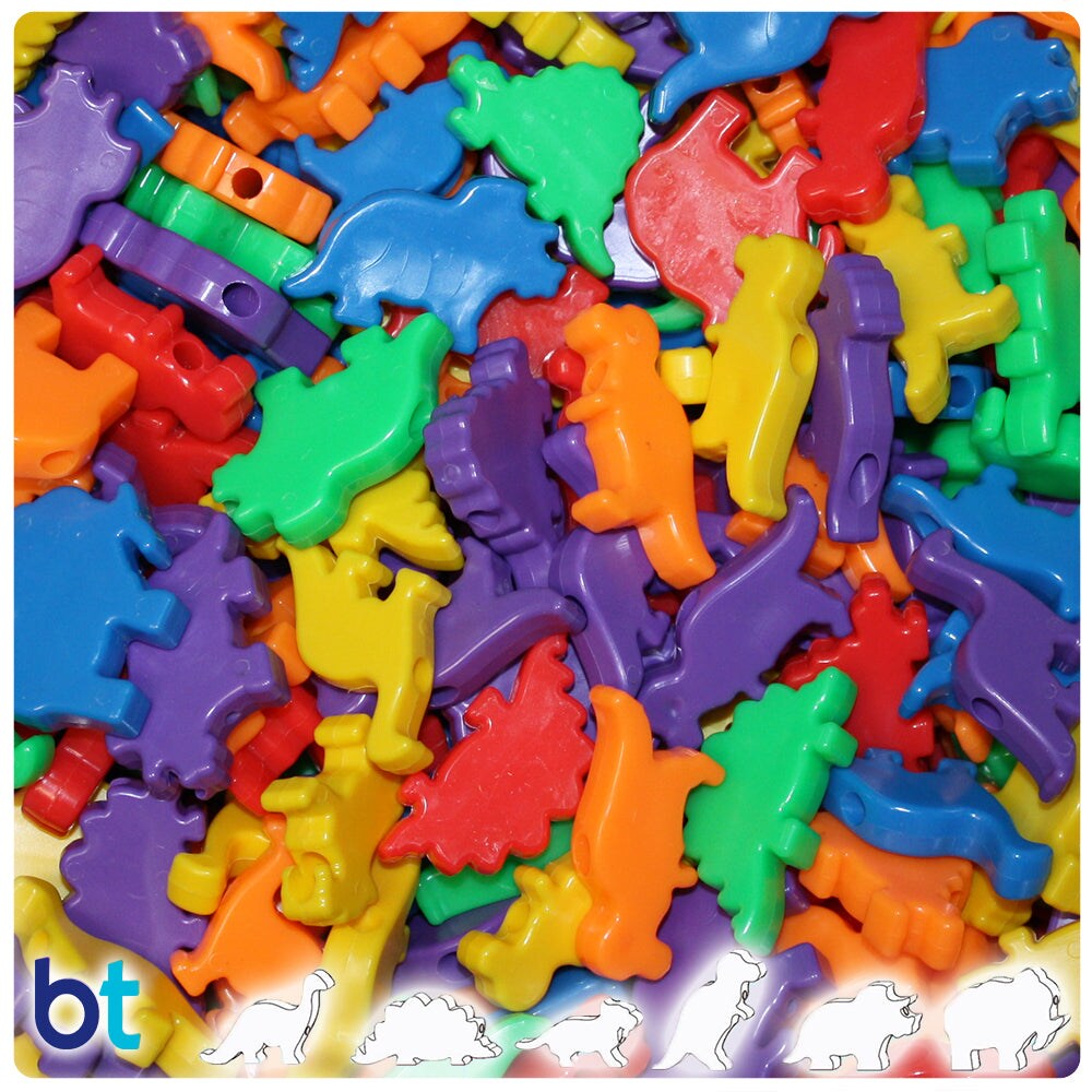 BeadTin Opaque Mix 30-40mm Dinosaur Plastic Pony Beads (4oz)
