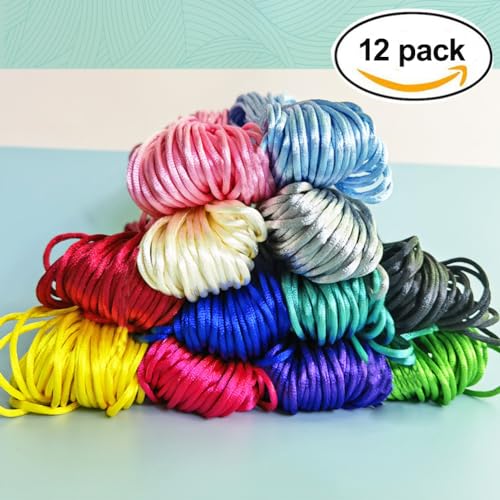 12 Rolls Nylon String for Bracelets, Satin Rattail Silk Cord Silky Beading Strin