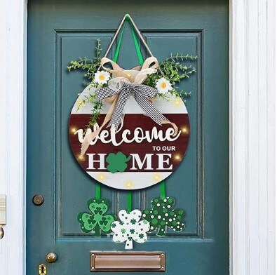 Interchangeable Seasonal Christmas Welcome Sign Front Door Decor, Christmas Decor Housewarming Gifts, Welcome to Our Home Sign Christmas Wreath with Lights