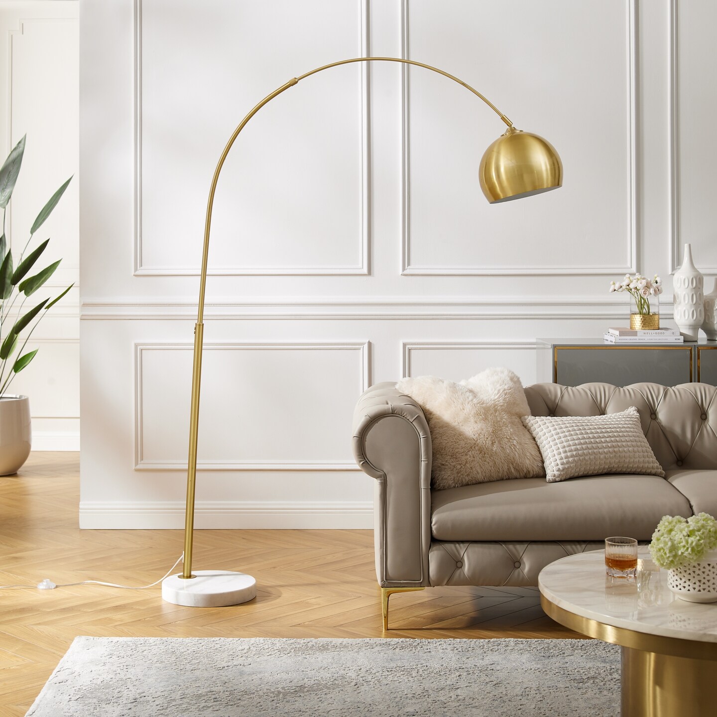 Landrie Floor Lamp 6ft Power Cord, Marble Stone Base, Color