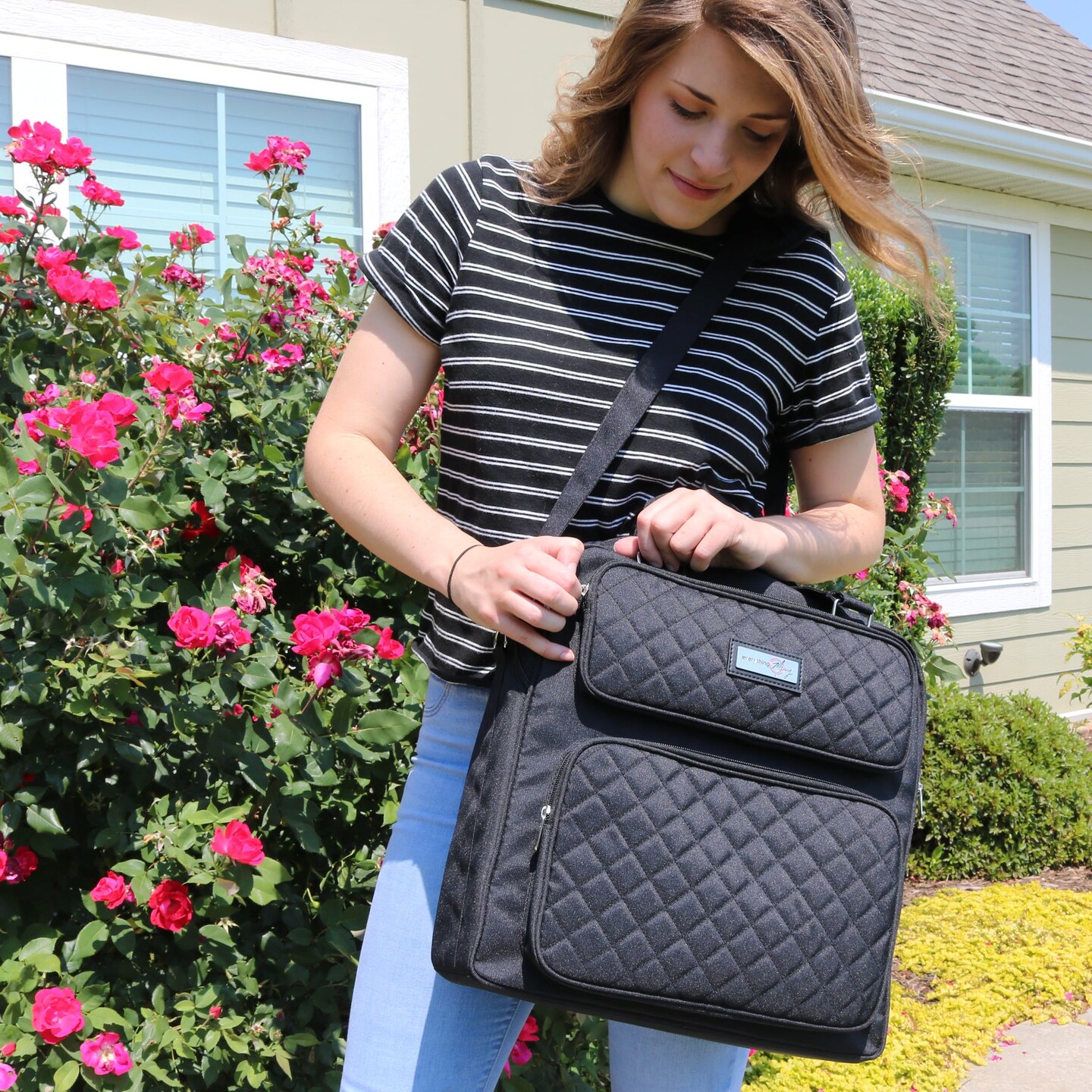 Scrapbook Craft Storage Organizer Case Bag, Black Quilted