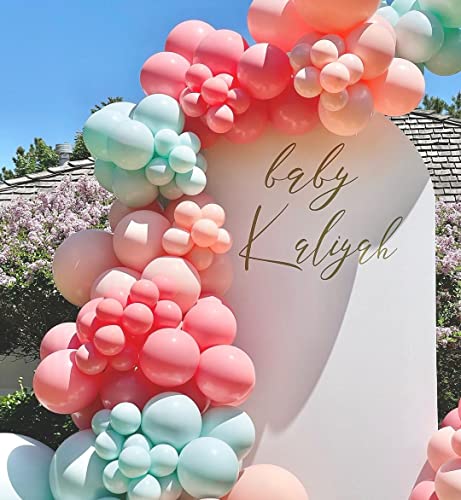 98 Pieces Pastel Balloons Garland Kit Coral Balloons Teal Blue Balloons Champagne and Baby Pink Matte Balloons Gold Metallic Balloons for Baby Shower Rainbow Birthday Weeding Anniversary Decorations