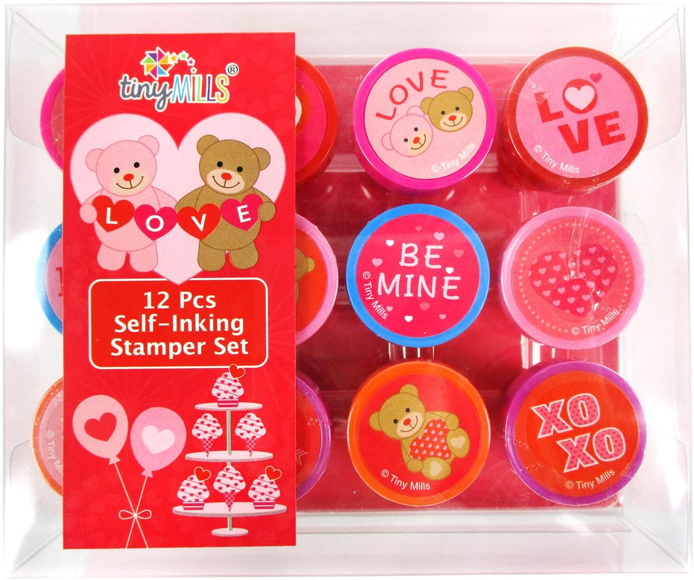 TINYMILLS 12 Pcs Valentine's Day Stamp Kit for Kids - Valentine's Day Self Inking Stamps Gift Party Favors