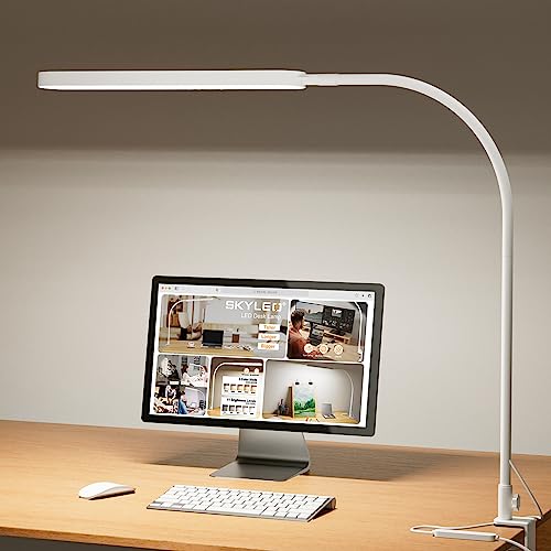 Desk Lamp for Office Home- 34" LED Desk Light - Touch Control - 5 Color Modes X 11 Brightness Levels - 1300ML(112 Pcs Lamp Beads) - Timmer & Memory Function - 12W Clip On Light - White
