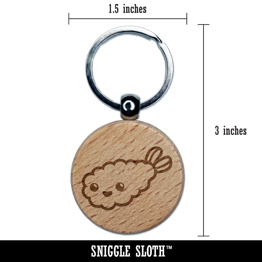 Kawaii Cute Shrimp Tempura Ebi Engraved Wood Round Keychain Tag Charm