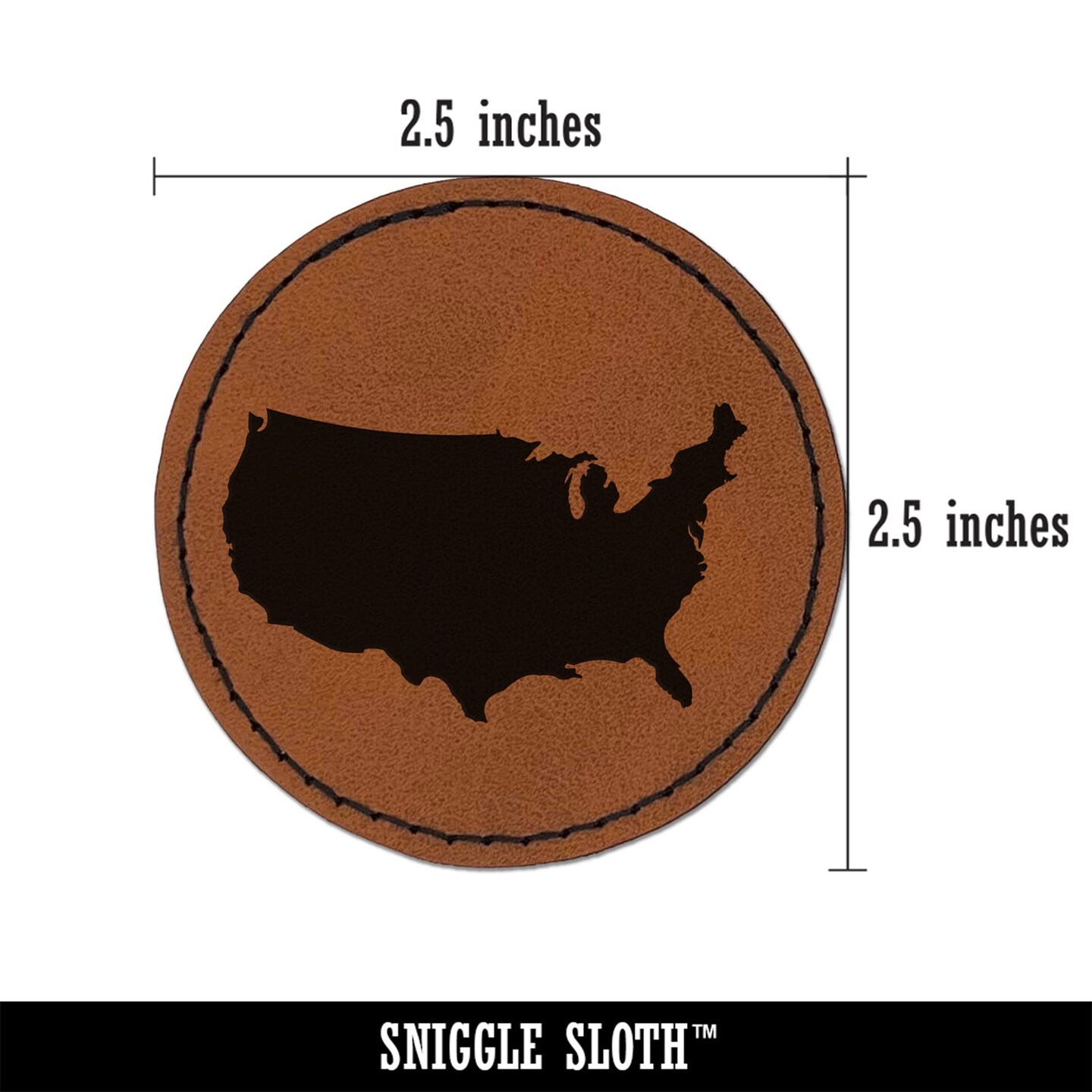 USA United States of America Solid Round Iron-On Engraved Faux Leather Patch Applique - 2.5&#x22;