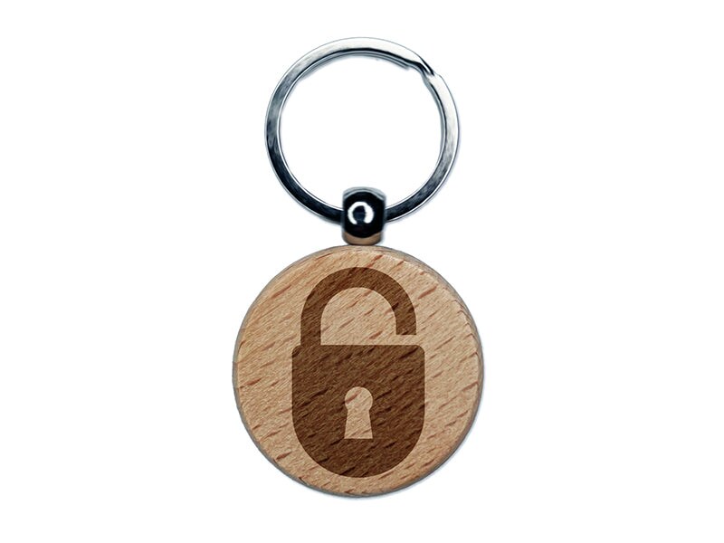 Keyed Padlock Engraved Wood Round Keychain Tag Charm
