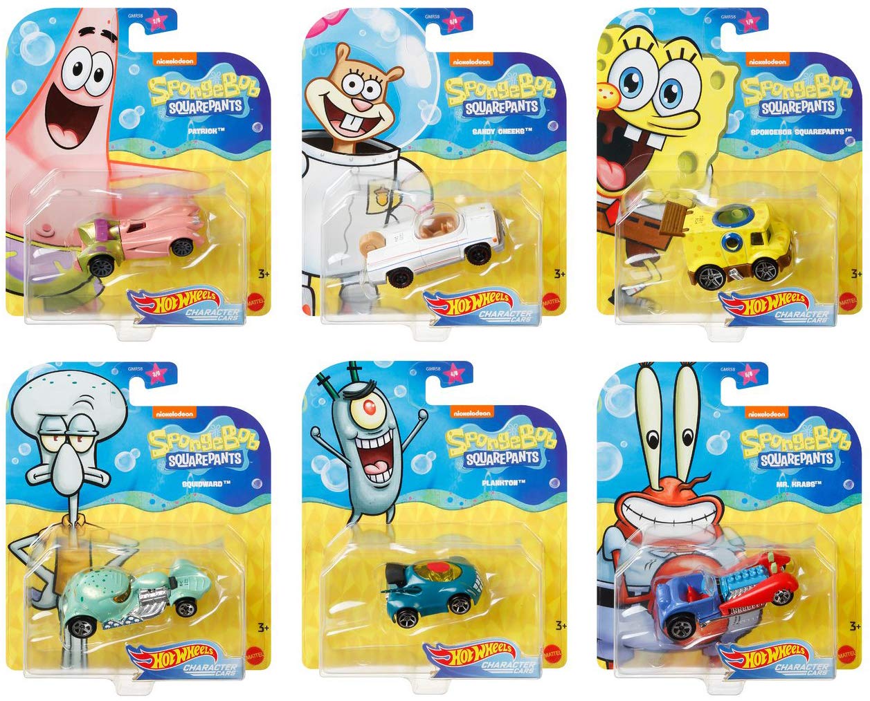 Hot Wheels Underwater Wheels Spongebob Character Squarepants 6-Pack Car Bundle + Spongebob
