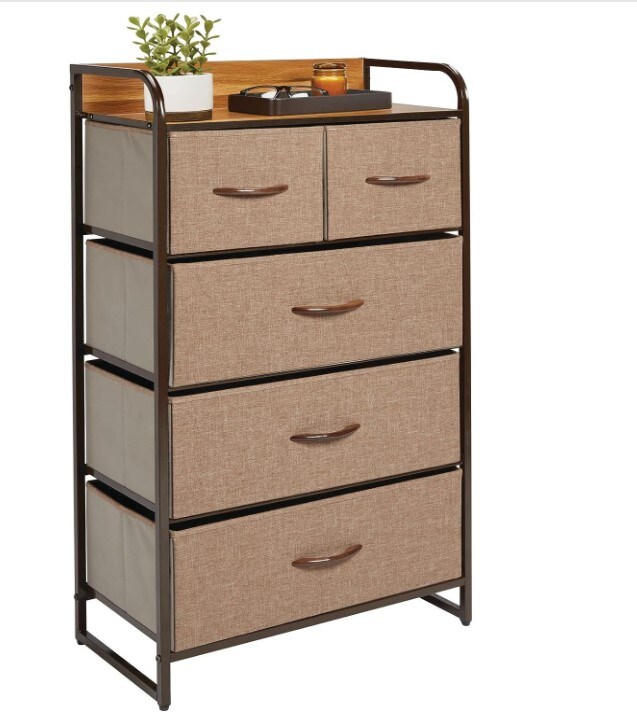 Tall Dresser Storage Chest - Vanity Furniture Cabinet Tower Unit for Bedroom, Office and Closet - Textured Print - 5 Removable Drawers - Espresso/Coffee Brown