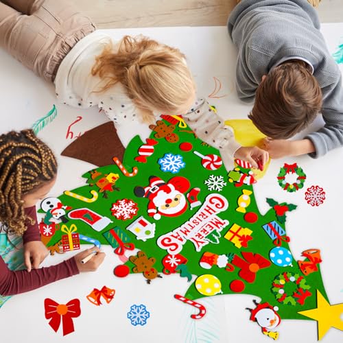 Max Fun DIY Felt Christmas Tree Set 3.2Ft with 41 Ornaments for Kids Toddlers Home Wall Hanging Felt Christmas Craft Kits Xmas Decoration Party Supplies Gifts