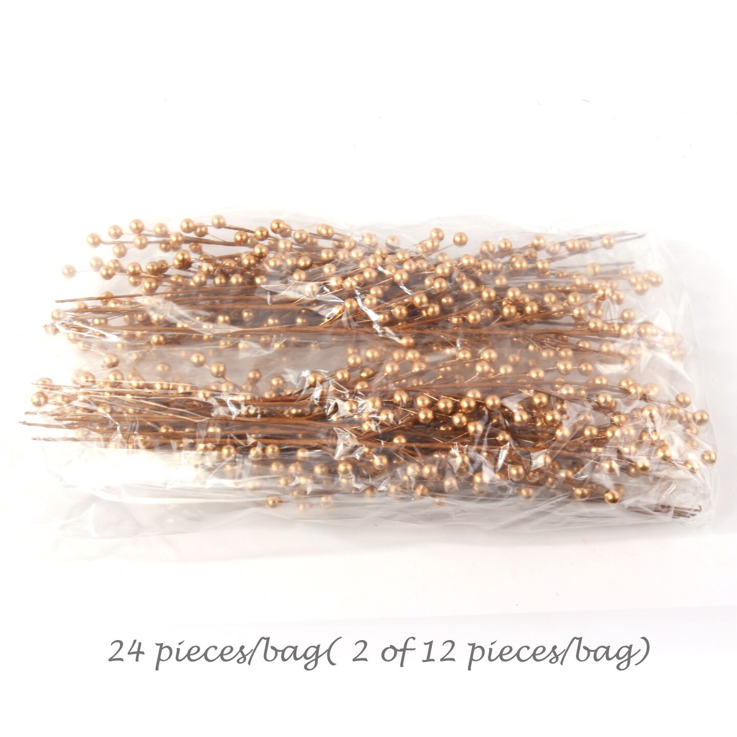 24&#x22; Gold Holly Berry Stems - Set of 24, 35 Realistic Berries, Perfect Christmas Floral Picks for Wreaths, Trees &#x26; Garlands - Holiday D&#xE9;cor Accent - 2024 Christmas Collection, Floral Home by Artificial Flowers