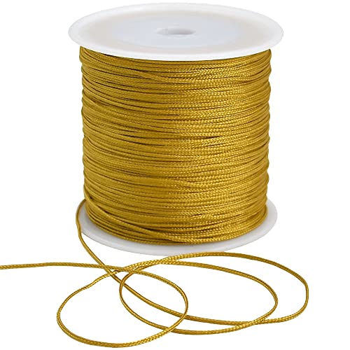 TONIFUL 1mm x 100 Yards Gold Nylon Cord Satin String for Bracelet