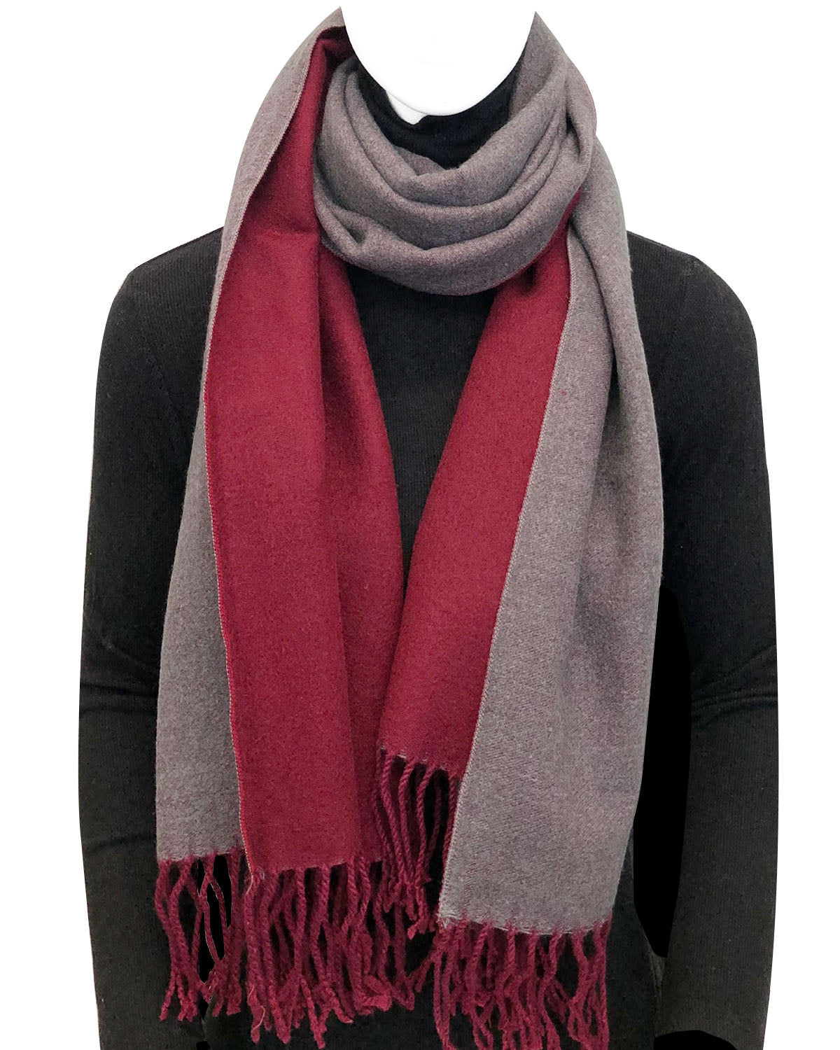 Wrapables Soft Cashmere Feeling Wool Blend Scarf, Large Two-Tone Winter Scarf Wrap Shawl, Wine / Gray