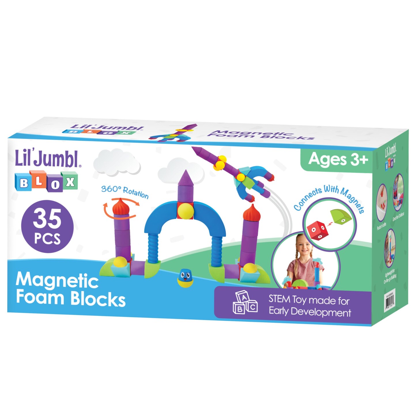 Lil&#x27; Jumbl Blox Magnetic Building Blocks Set, STEM Education Foam Blocks for Boys &#x26; Girls Ages 3-6