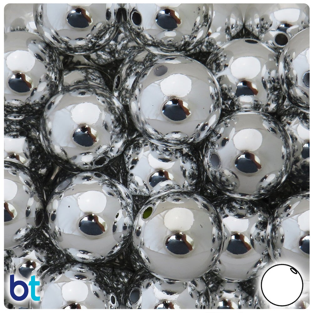 BeadTin Silver Metallic 20mm Round Plastic Craft Beads (10pcs)