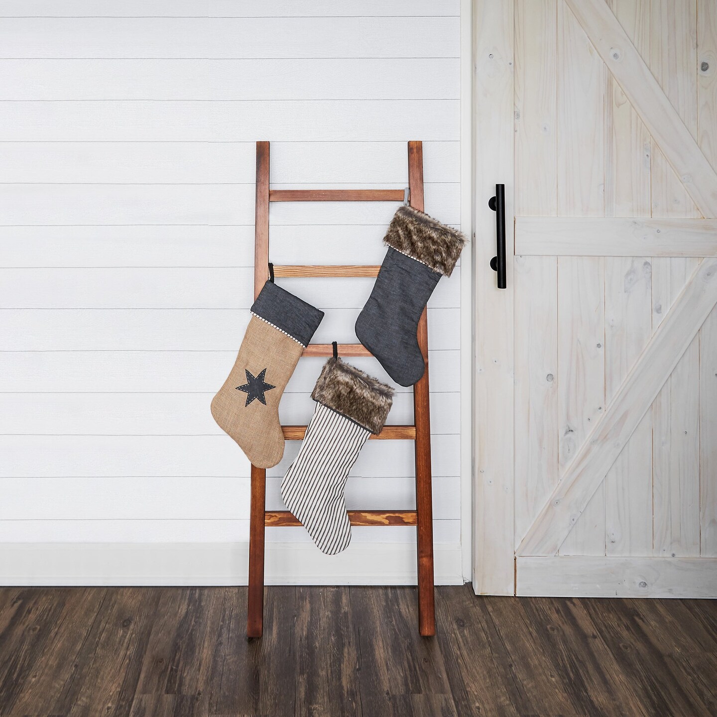 Ticking Stripe Stocking with Faux Fur Cuff