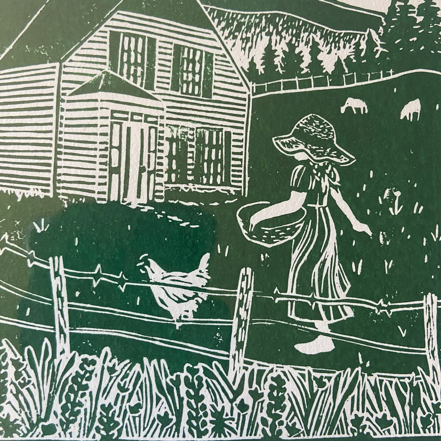 Anne: 5x7 Green Linoleum Block Print inspired by Anne of