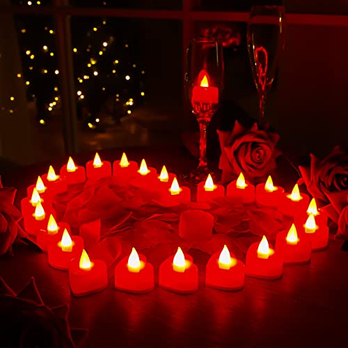 1000 Pieces Artificial Rose Petal with 24 Pieces Romantic Heart Candles LED  Candles Flameless Romantic Love Tea Lights for Romantic Night Valentine's
