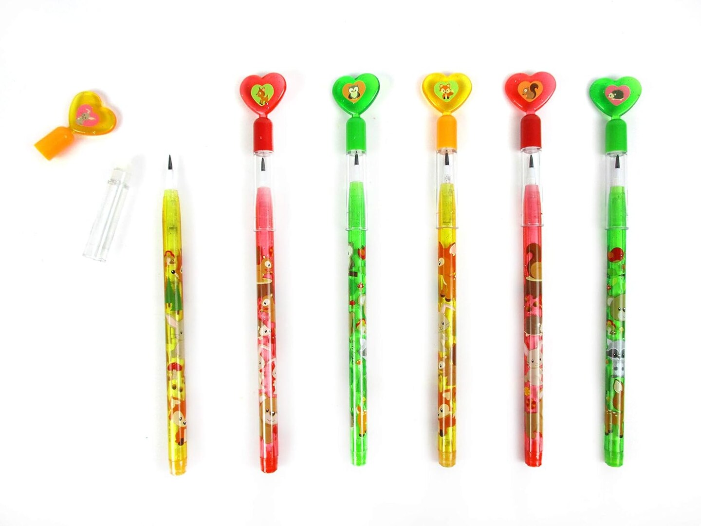 TINYMILLS Woodland Animals Multi Point Stackable Pencil with Eraser for Party Favors Cute Forest Creatures