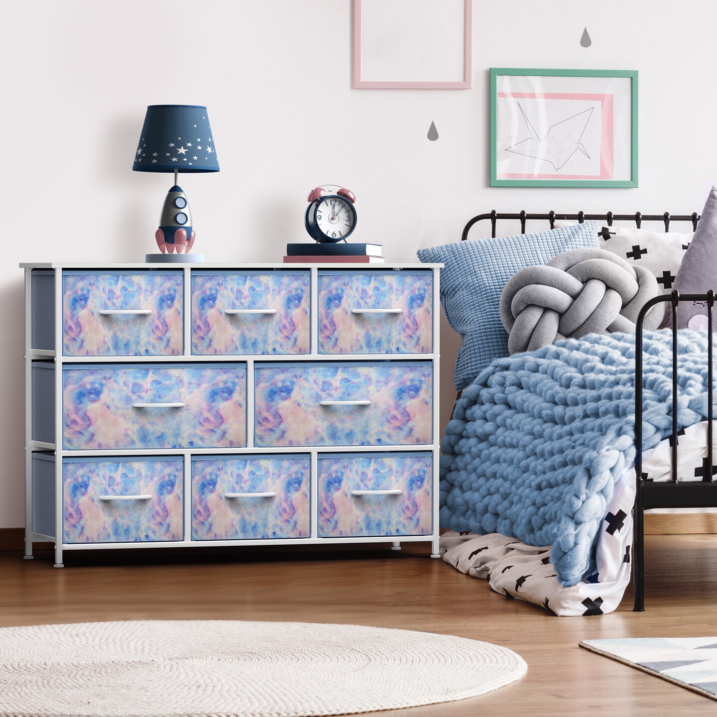 Sorbus Dresser with 8 Drawers - Chest Organizer Unit with Steel Frame Wood Top & Handle Easy Pull Fabric Bins for Clothes - Wide Storage Furniture for Bedroom, Hallway, Living Room, Nursery & Closet