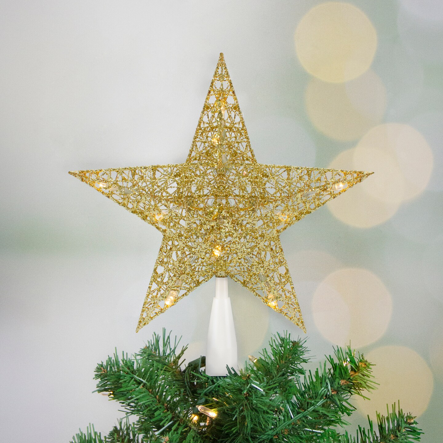 Northlight 10&#x22; LED Lighted Gold Glittered Star Christmas Tree Topper, Warm White Lights