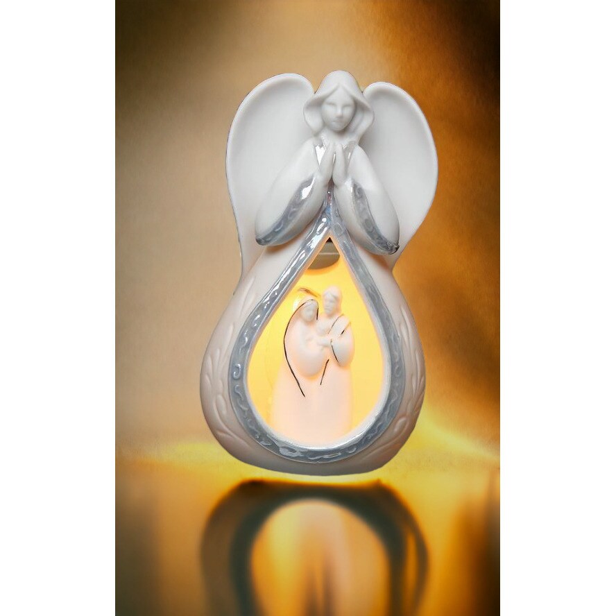 kevinsgiftshoppe Ceramic Praying Angel Plug-In Night Light With Holy Family Home Decor Religious Decor Religious Gift Church Decor