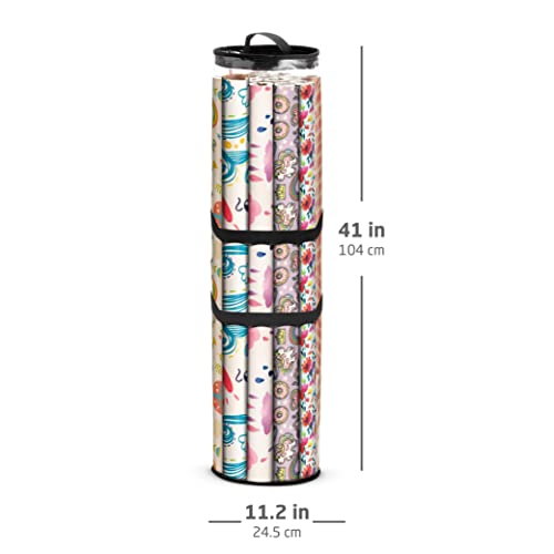 ZOBER Wrapping Paper Organizer Storage - 40 Inch Gift Wrapping Paper  Storage W/Interior Pockets - Fits 24 Standard Rolls of Wrapping Paper,  Bows, and
