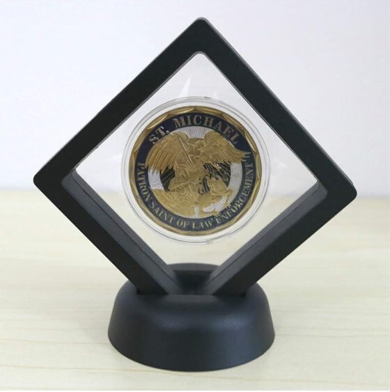 3D Floating Display Case Stand Holder, Medallion Medal Specimen Military Coin Clear Box (Black), SH Challenge Coin Display Frame