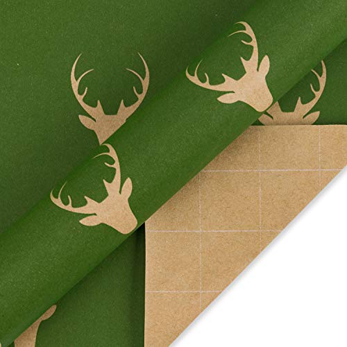 RUSPEPA Christmas Wrapping paper - Brown Kraft Paper with Red and Green Pattern For -Christmas Elements Collection-6 Roll-30Inch X 10Feet Per Roll