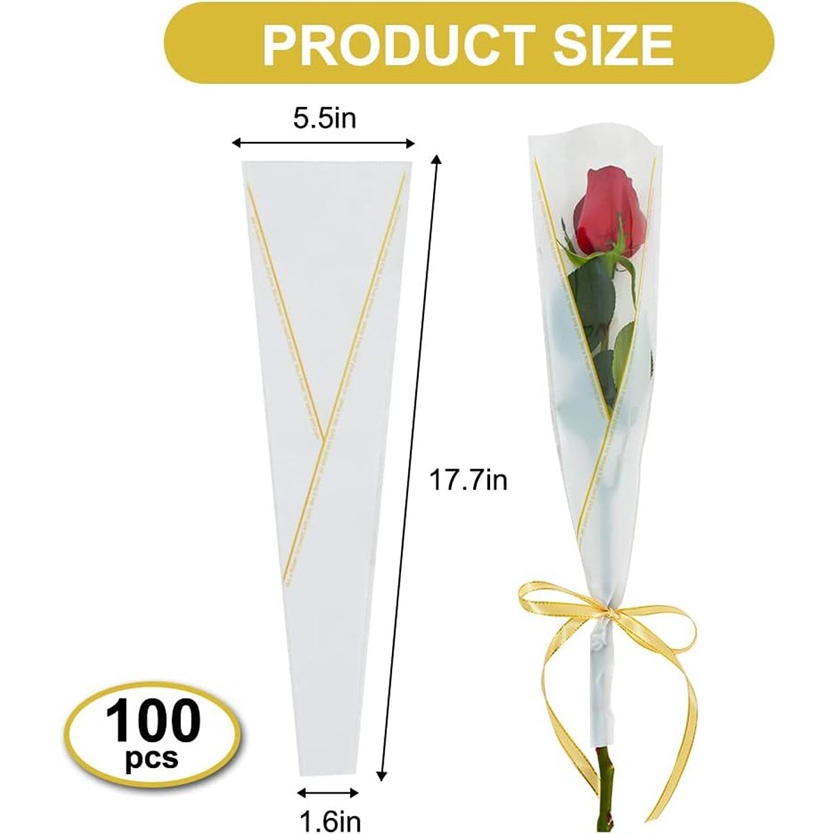 Waterproof Flower Wrapping Bags Single Rose 100 pcs