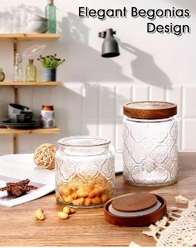Jars with Lids, Glass Jars with Wood Lids, Vintage Glass Jar Set of 2
