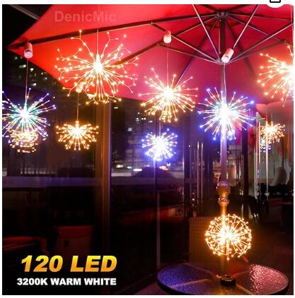 4 Pack Fireworks Lights Starburst Lights 8 Modes 120 LED Battery Operated Chandelier Star Lights with Remote Control, Hanging Ceiling Decor for Bedroom, Yard, Patio, Party and Christmas Decorations