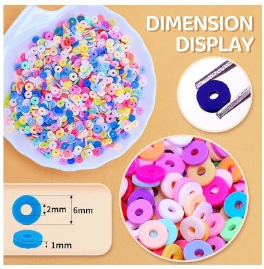 Pearl White Clay Beads Bulk 2000+pcs, Polymer Clay Beads for Bracelet Making, Heishi Beads for Bracelets, Flat Beads (6mm).