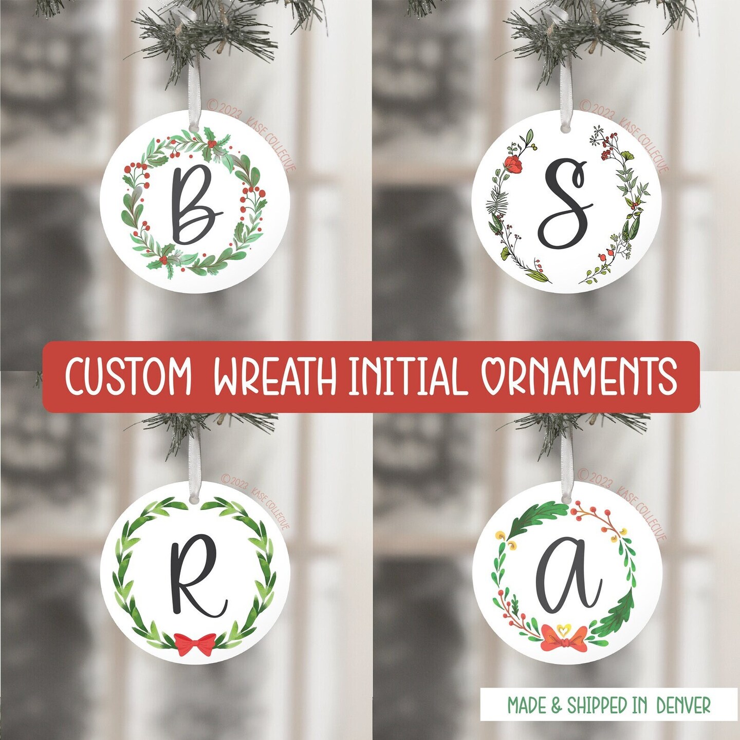 Custom Preppy Ceramic Ornament w/ Monogram