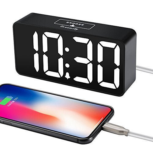 DreamSky Compact Digital Alarm Clock with USB Charging Port, 0-100%  Brightness Dimmer, Large Bold Number Display, Adjustable Alarm Volume,  12/24Hr