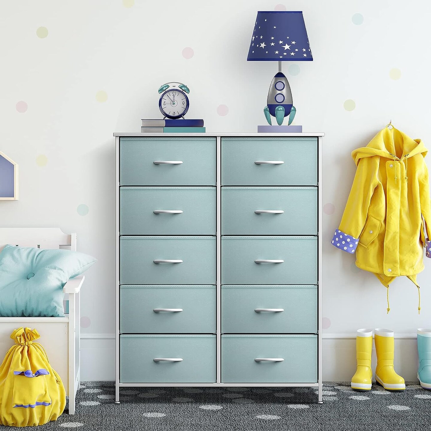 Sorbus Dresser with 10 Drawers - Storage Unit Organizer Chest for Clothes - Bedroom, Room, Nursery, & Closet - Steel Frame, Wood Top & Handles, and Easy Pull Fabric Bins