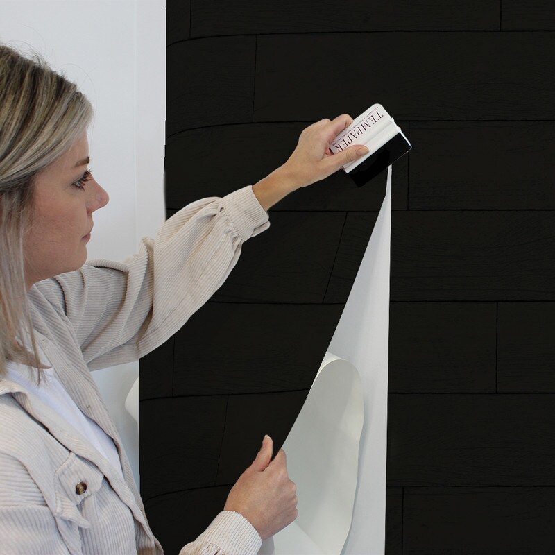Tempaper Wood Planks Textured Peel and Stick Wallpaper Shiplap Black