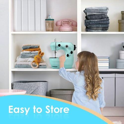 Sewing Machine Portable, 2-Speed Mini Sewing Machine for Beginners, Safe Sewing Kit & Easy to Use Small Sewing Machine with Extension Table, Light, Foot Pedal, Best Gift for Kids Women and Household