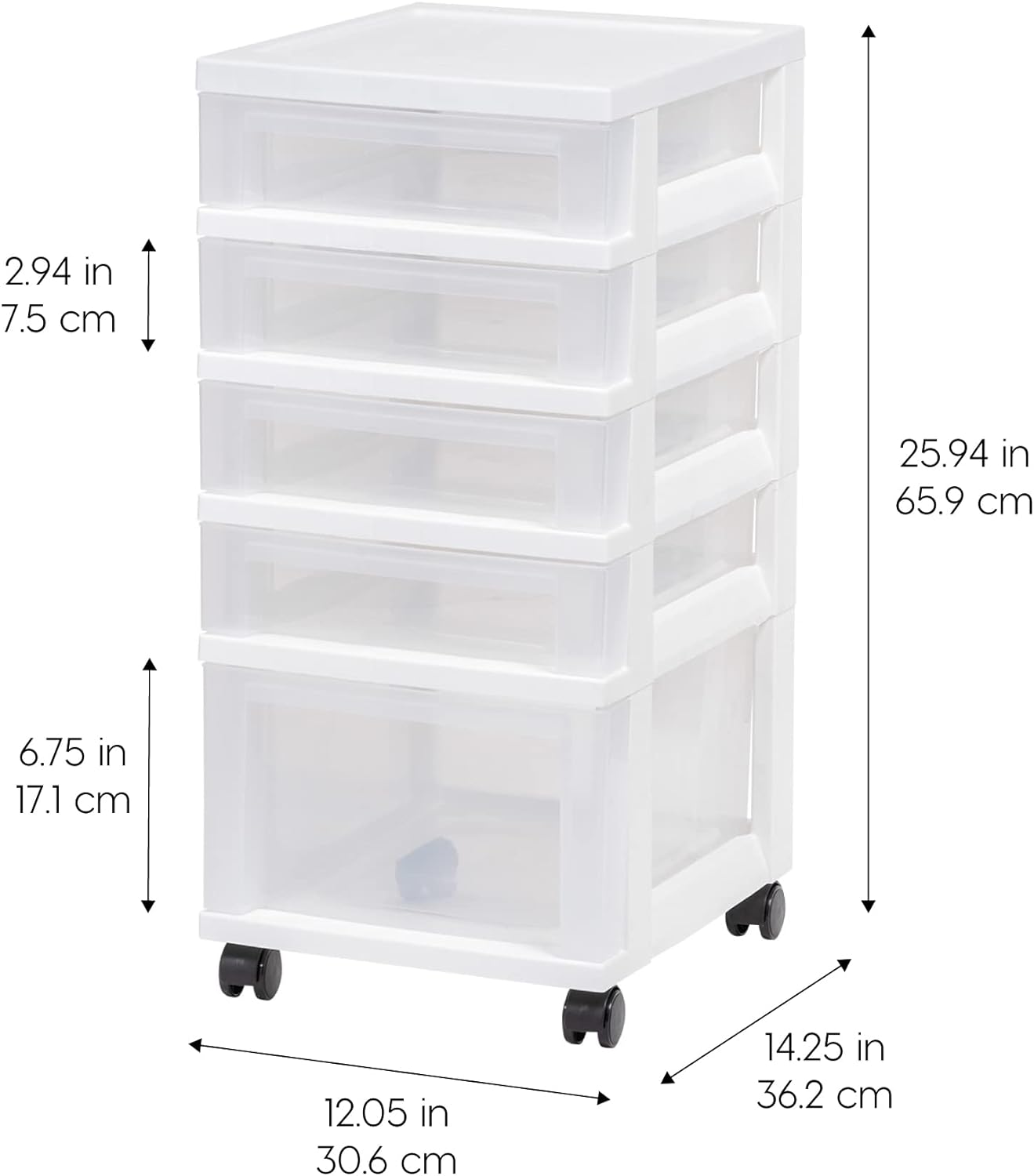 IRIS USA 5 Drawer Rolling Storage Cart with Organizer Top, White