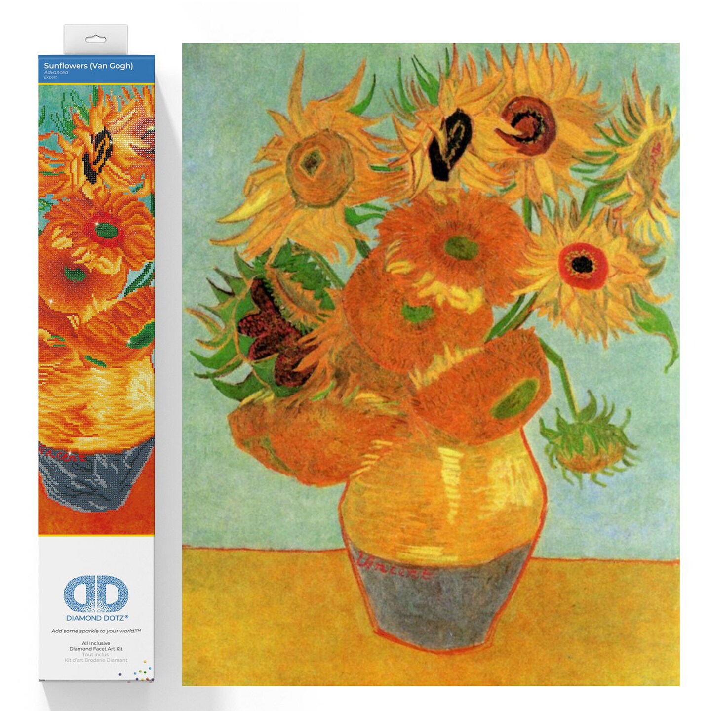 DIAMOND DOTZ &#xAE; - Sunflowers (Van Gogh), Partial Drill, Round Dotz, 28&#x22;x22&#x22;, Van Gogh Diamond Painting, Van Gogh Diamond Art, Diamond Dotz Van Gogh, Van Gogh Paint by Number