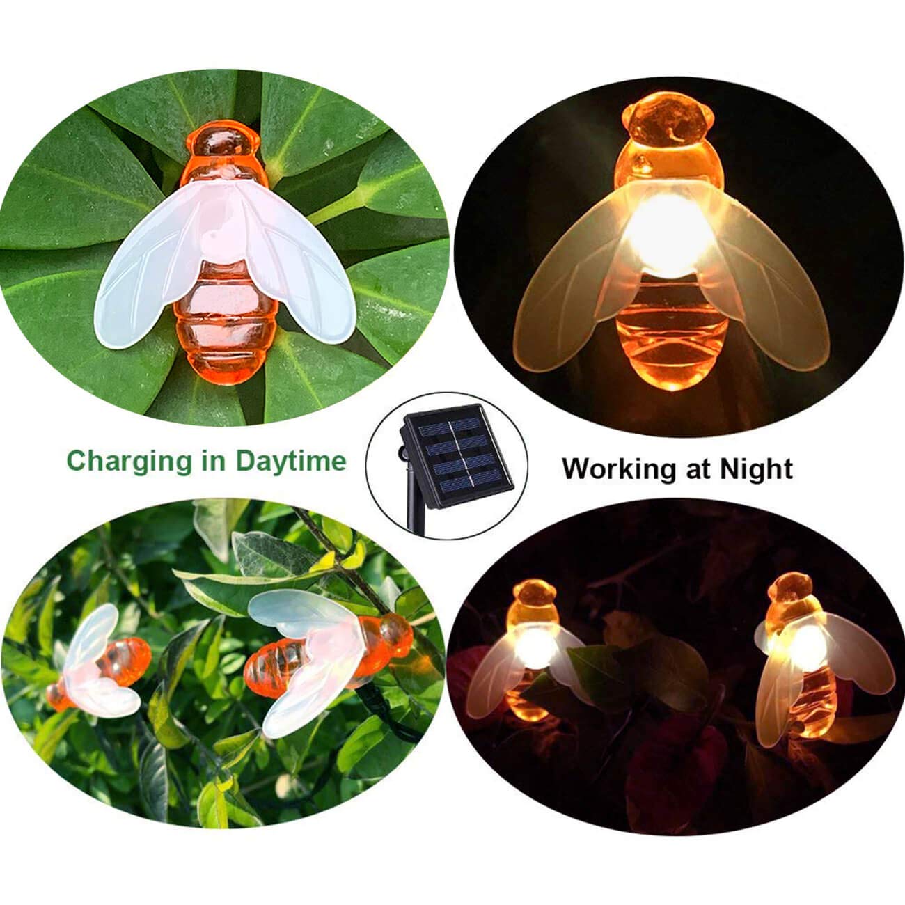 20 LED Solar String Lights Outdoor Waterproof Simulation Honey Bees Decor for Garden Xmas Decorations Warm White