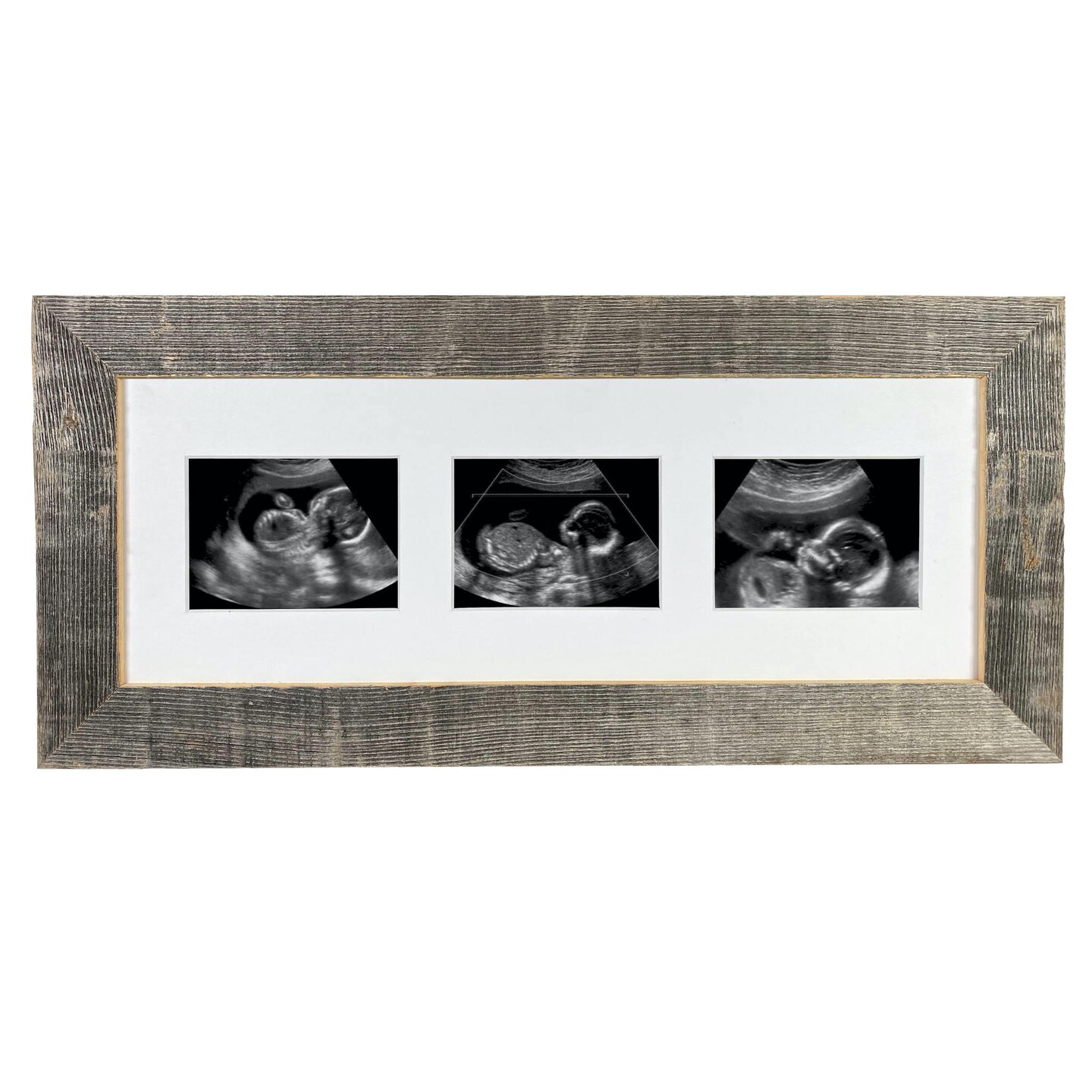 Rustic Farmhouse Sonogram Series Reclaimed Wood Picture Frame with 3 Openings for Sonogram photos
