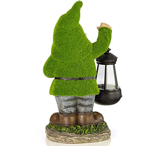 Earnest Flocked Garden Gnome with Lantern Solar Powered LED Outdoor Decor Light Great Addition for Your Garden Solar Powered Light Garden Gnome Christmas Decorations Gifts