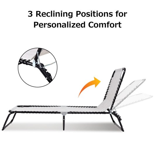 Adjustable Chaise Lounge Chair Foldable Steel Frame with Pillow Indoor Outdoor
