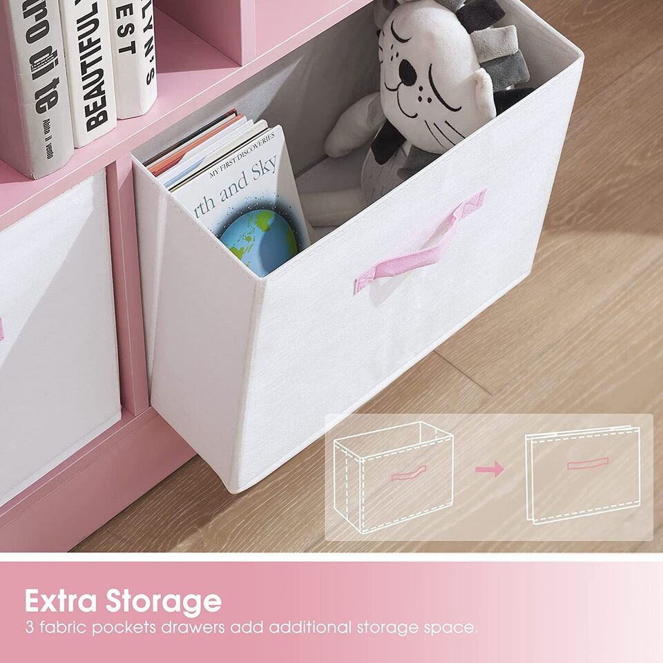 Storage Bookcase with Fabric Drawer, Modern Display Toy Cabinet.