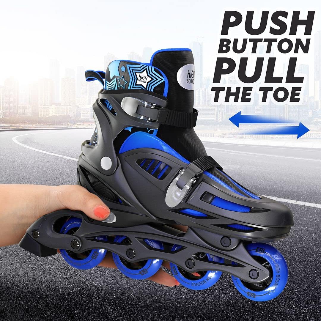 High Bounce Inline Skates for Girls and Boys, Roller Skates with Gel Wheels Adjustable Sizing for Adults and Kids, Inline Skates for Adult Female, Male, Lightweight Roller Skates
