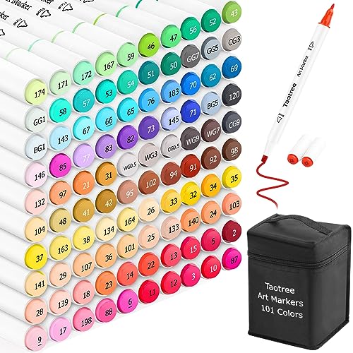 Alcohol Markers - 101 Color Dual Tip Artist Pens for Adult Coloring Books, Painting, Drawing, Sketching