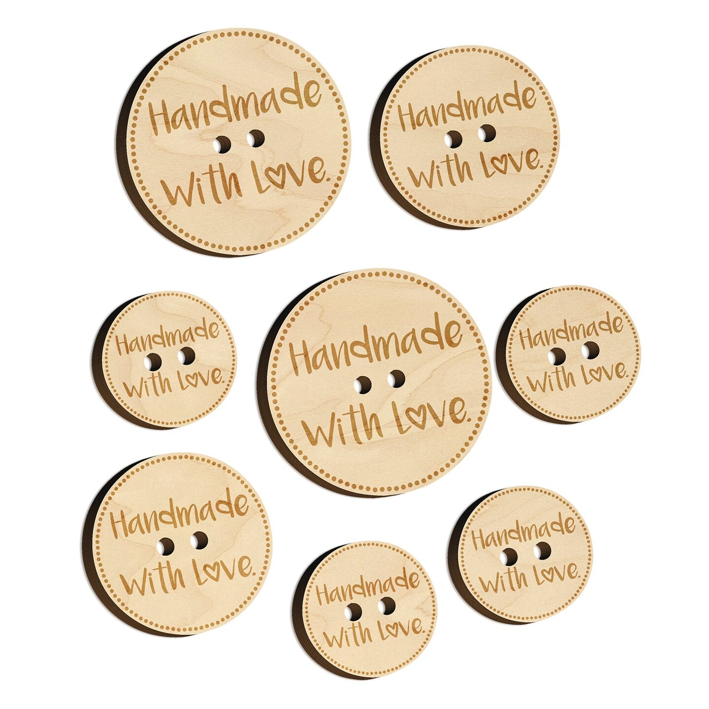 Handmade with Love Heart Dotted Circle Wood Buttons for Sewing Knitting Crochet DIY Craft