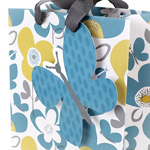 Hallmark 9" Medium Gift Bag with Tissue Paper (Flowers and Butterflies; Turquoise and Yellow) for Birthdays, Mothers Day, Bridal Showers, Baby Showers and More